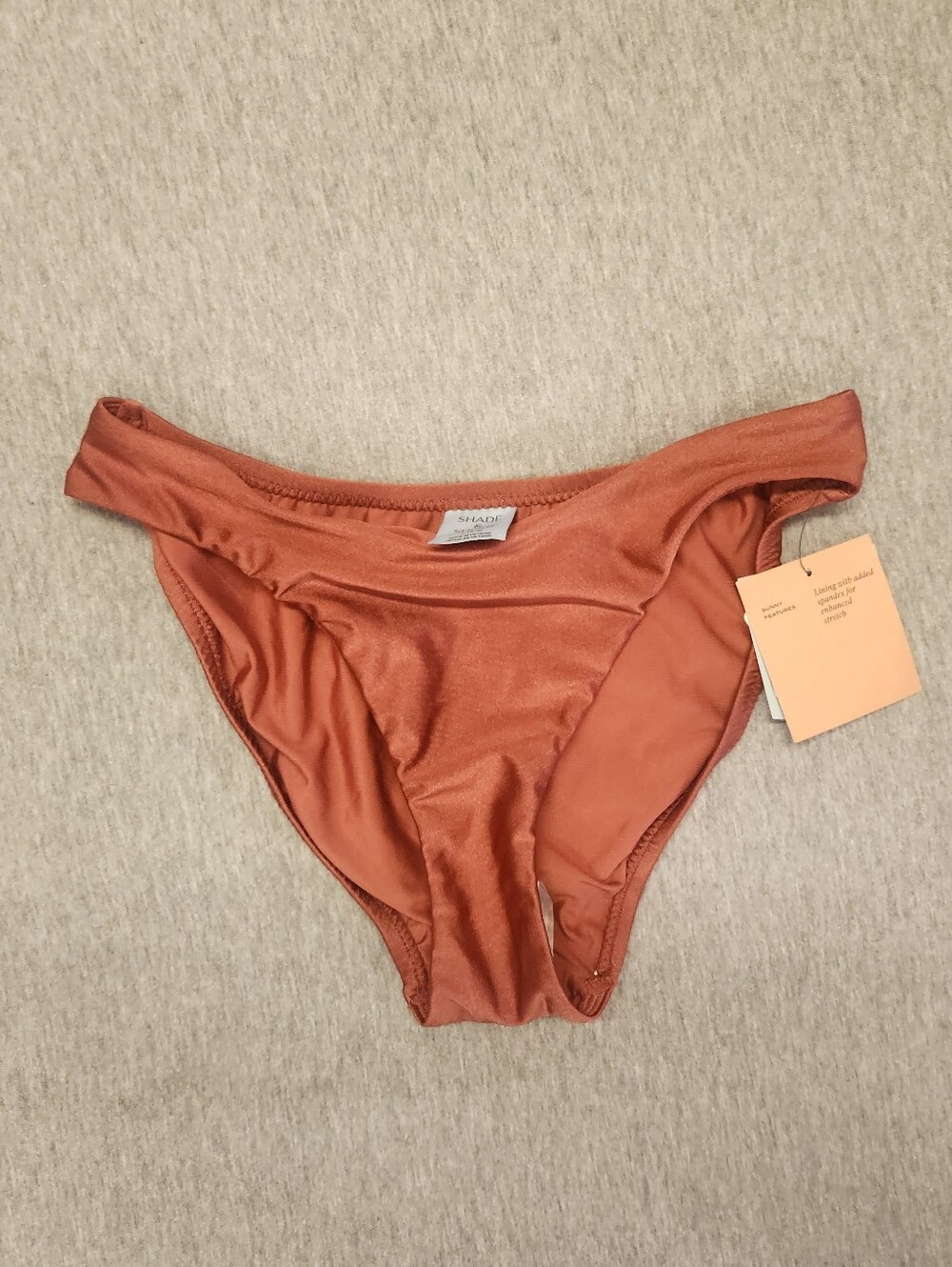 Shade & Shore Women’s Ribbed High‑Leg Cheeky Bikini Bottom – Rust (Size S)